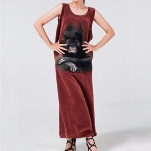 The Mountain Vintage 1998 Baby Gorilla Maxi Dress 2XL Brown Tie Dye Sleeveless